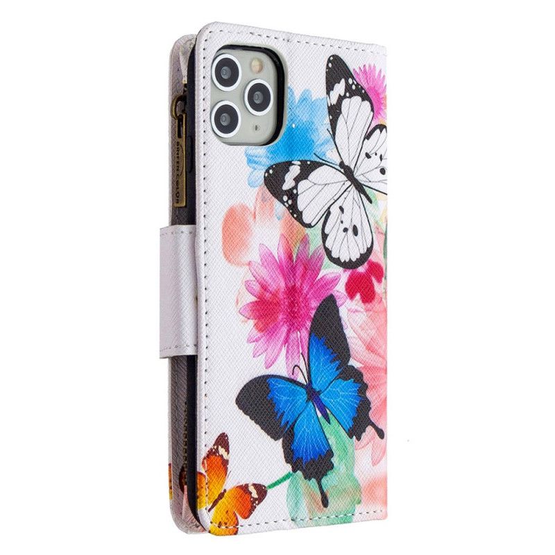 Lederhüllen Für iPhone 11 Pro Max Schwarz Schmetterlings-Reißverschlusstasche