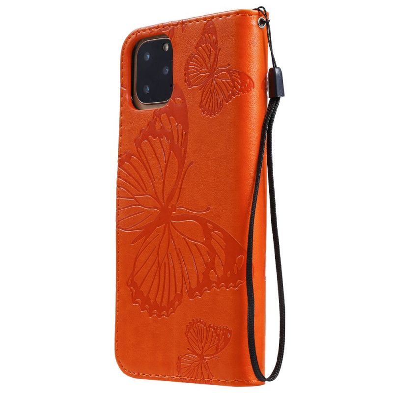 Lederhüllen iPhone 11 Pro Max Orange Riesige Tanga-Schmetterlinge