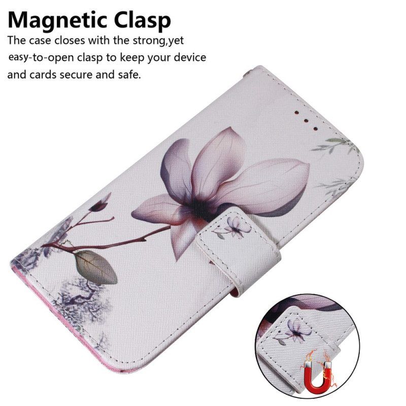 Flip Case Für Xiaomi Redmi Note 12 5G Mit Kordel Alte Riemenblume