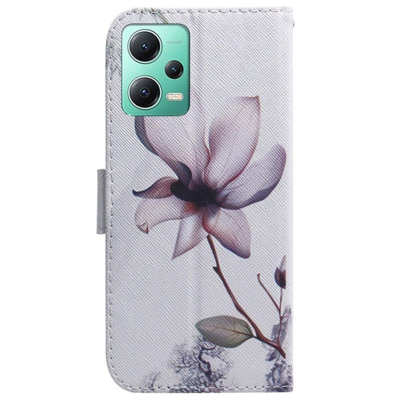 Flip Case Für Xiaomi Redmi Note 12 5G Mit Kordel Alte Riemenblume