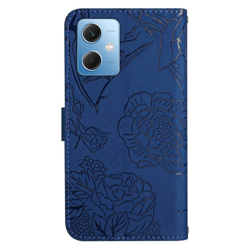 Flip Case Für Xiaomi Redmi Note 12 5G Schmetterlinge Und Schlüsselband