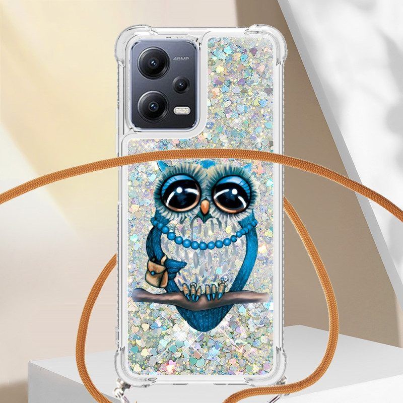 Hülle Für Xiaomi Redmi Note 12 5G Mit Kordel Pailletten-kordelzug „miss Owl“.