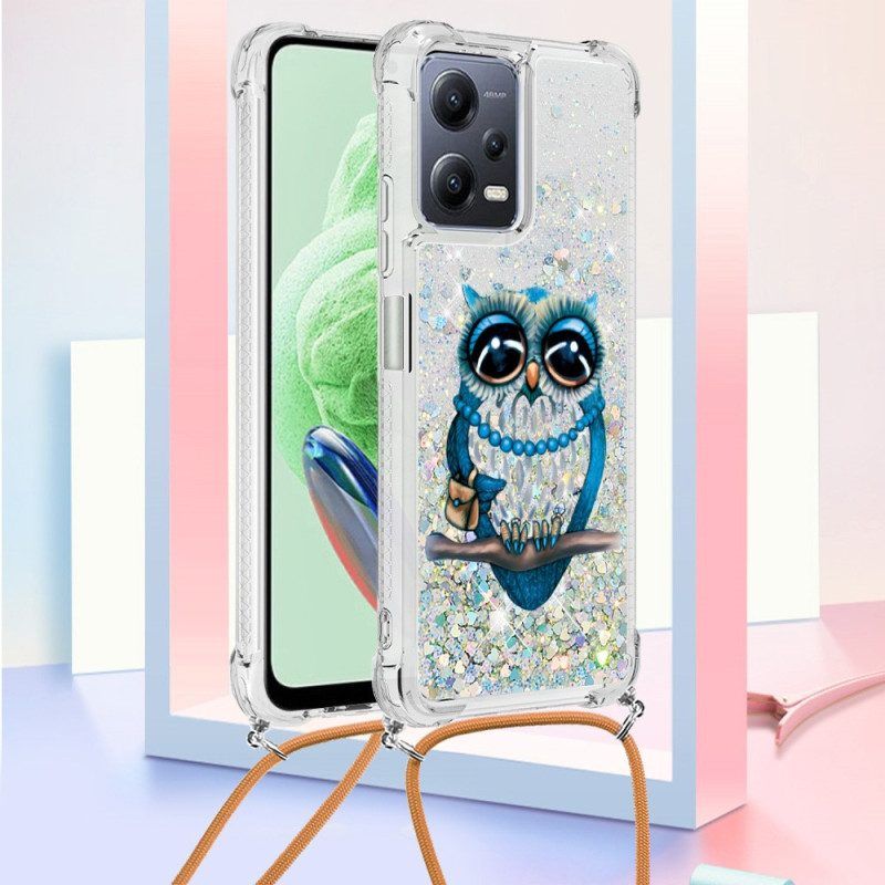 Hülle Für Xiaomi Redmi Note 12 5G Mit Kordel Pailletten-kordelzug „miss Owl“.