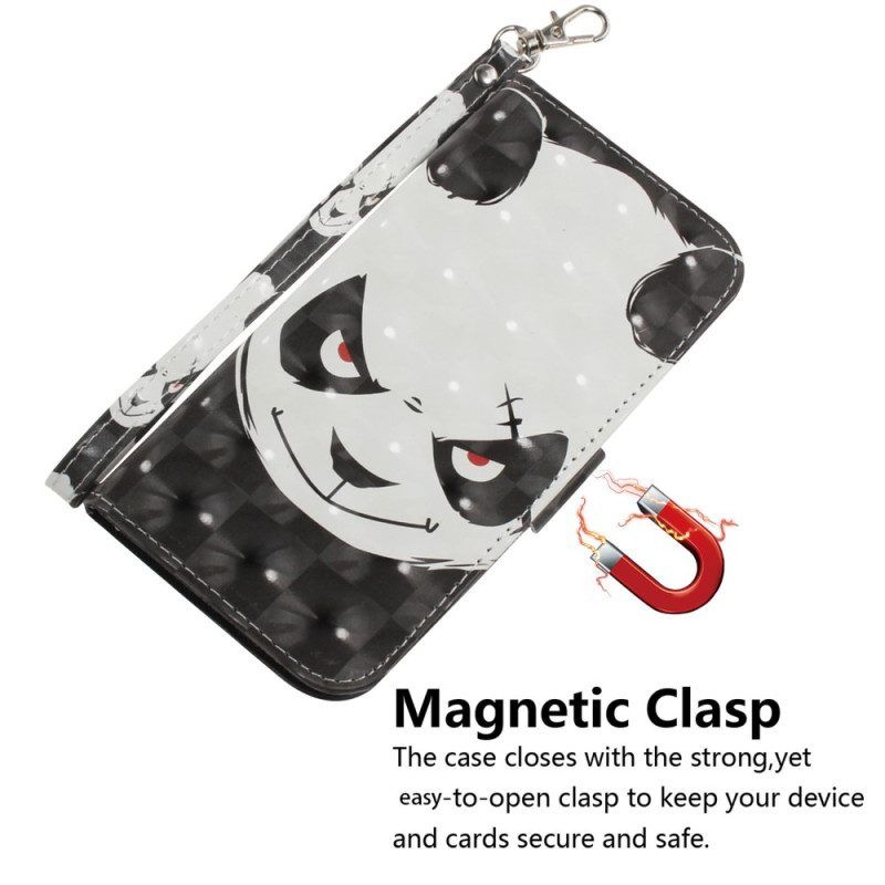 Lederhüllen Für Xiaomi Redmi Note 12 5G Mit Kordel Wütender Panda Mit Schlüsselband