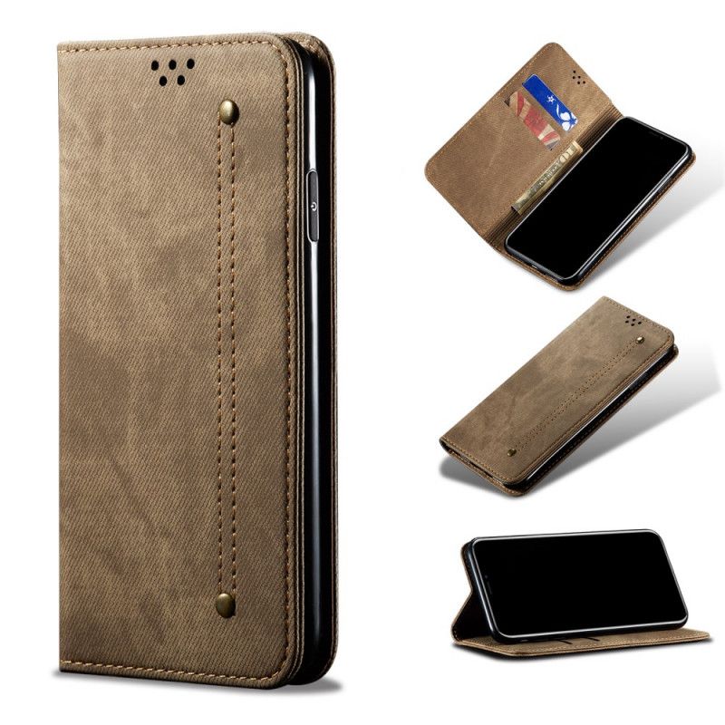 Flip Case Xiaomi Redmi Note 8 Kaffee Jeansstoff