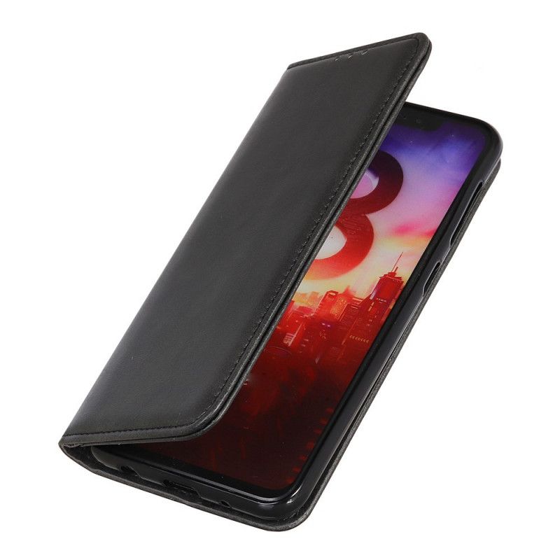 Flip Case Xiaomi Redmi Note 8 Schwarz Klassisches Spaltleder