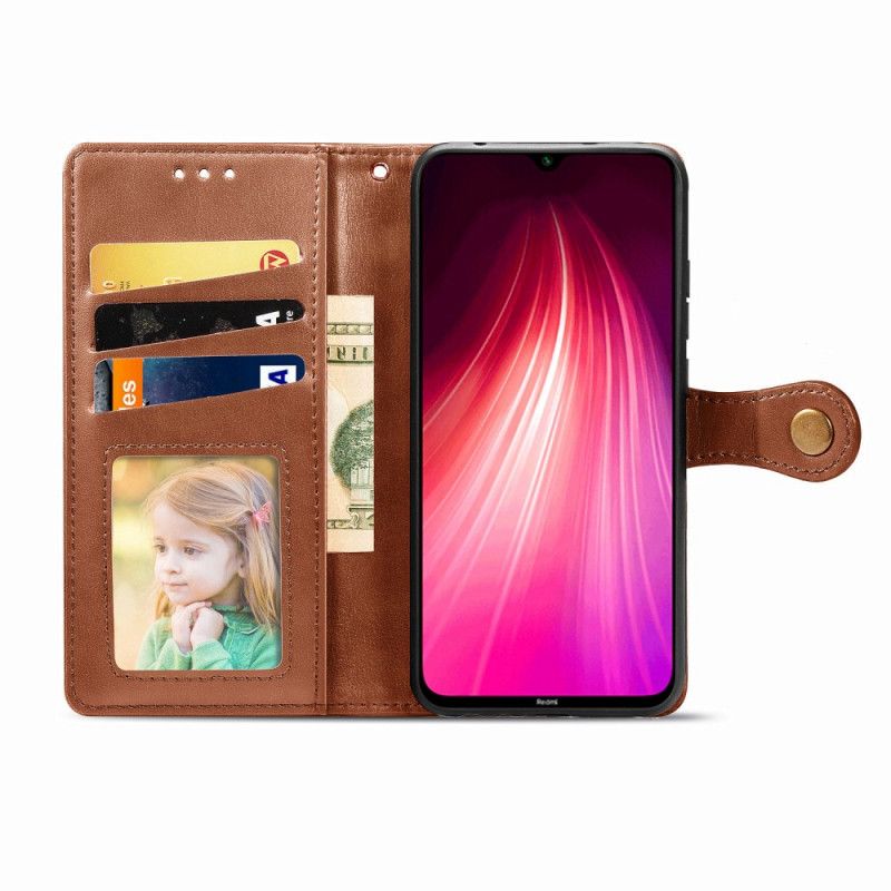 Lederhüllen Für Xiaomi Redmi Note 8 Schwarz Kunstleder Und Vintage-Verschluss