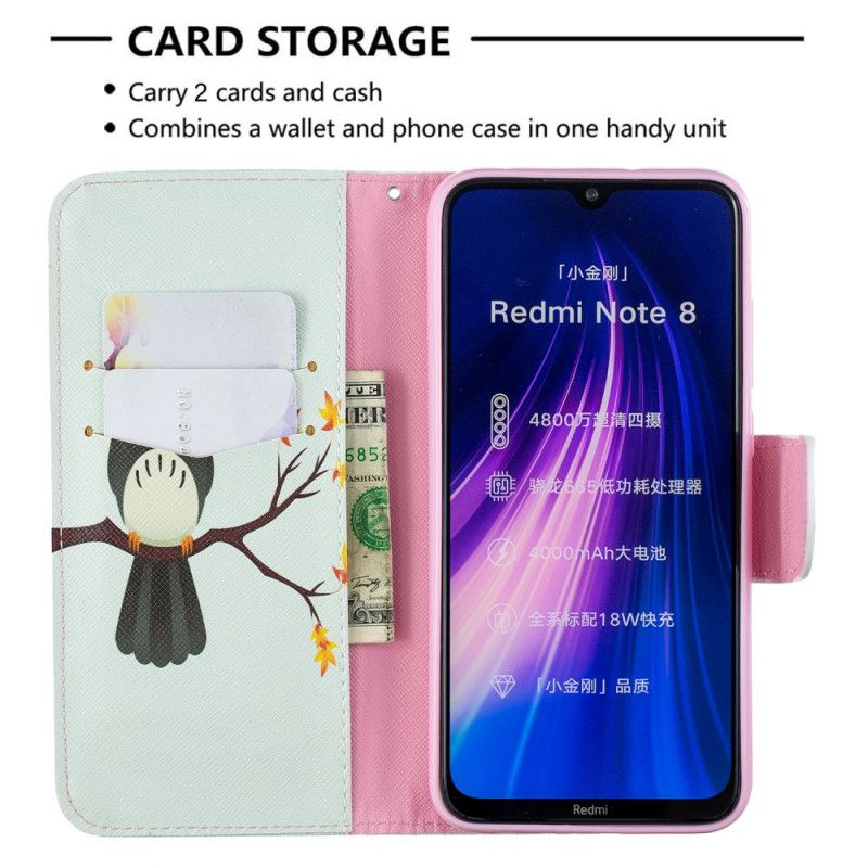 Lederhüllen Xiaomi Redmi Note 8 Eule Auf Dem Ast