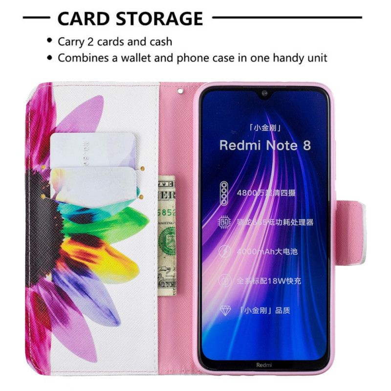 Lederhüllen Xiaomi Redmi Note 8 Handyhülle Aquarellblume