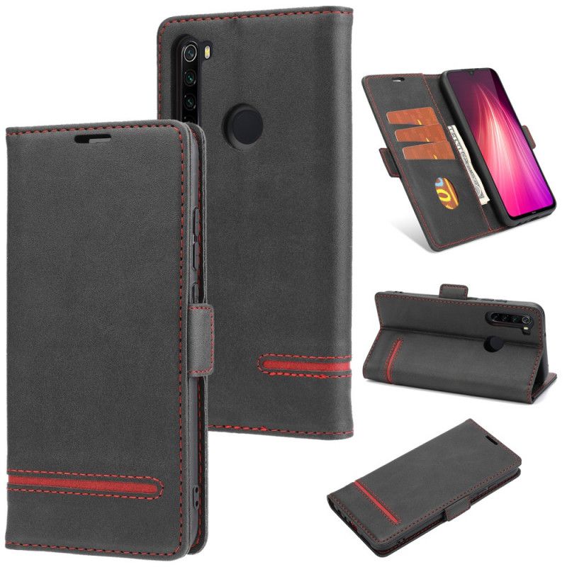 Lederhüllen Xiaomi Redmi Note 8 Schwarz Feine Linie Doppelklappe