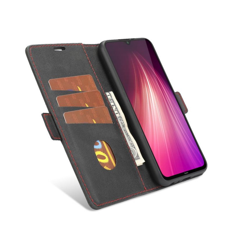 Lederhüllen Xiaomi Redmi Note 8 Schwarz Feine Linie Doppelklappe