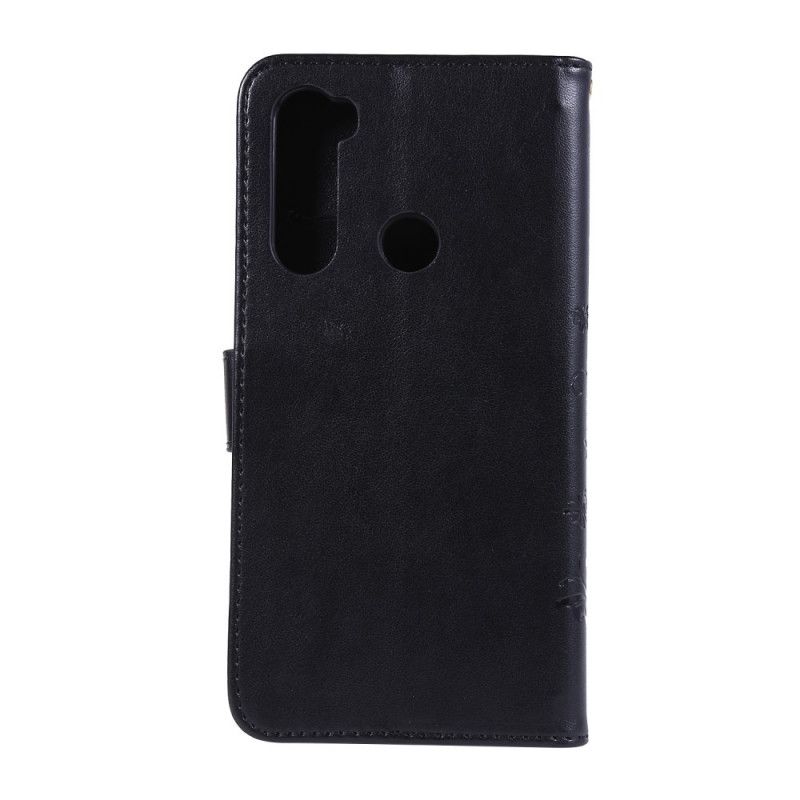 Lederhüllen Xiaomi Redmi Note 8 Schwarz Schmetterlinge Und Blumen