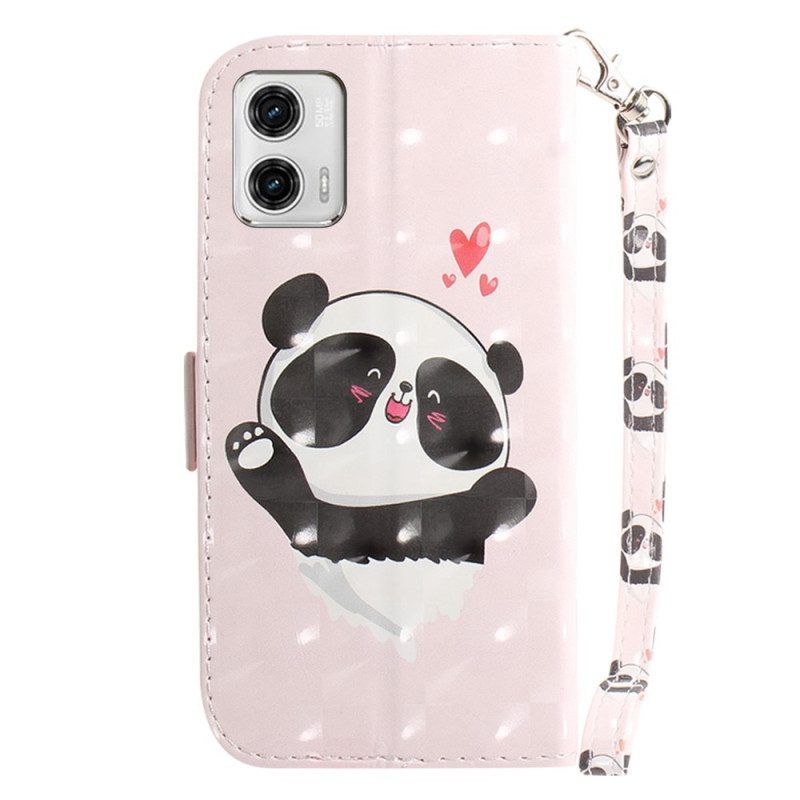 Flip Case Für Moto G73 5G Mit Kordel Panda Love Mit Schlüsselband