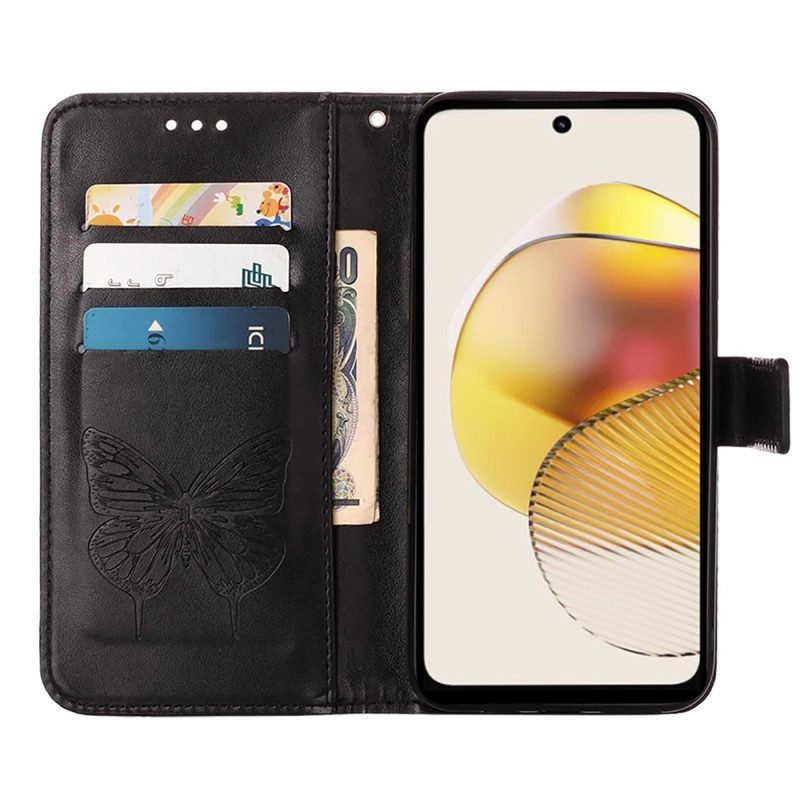 Flip Case Für Moto G73 5G Mit Kordel Riemchen-blumenschmetterling