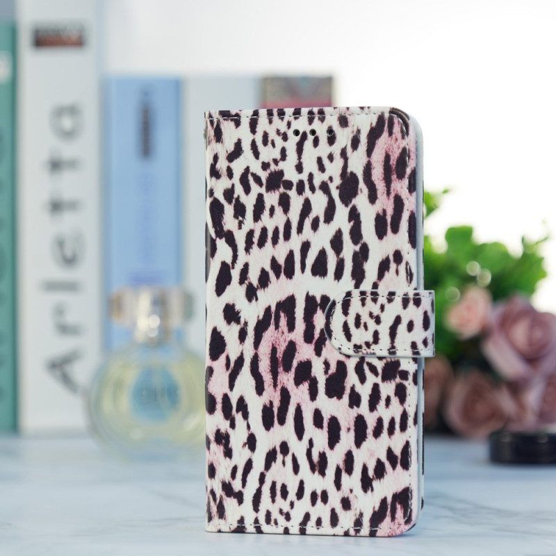 Flip Case Für Moto G73 5G Mit Kordel Riemchen-leoparden-stil