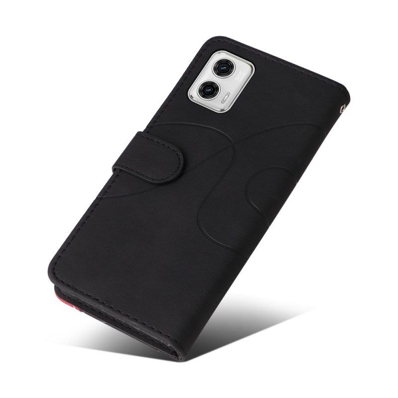 Flip Case Für Moto G73 5G Mit Kordel Zweifarbiger Riemen