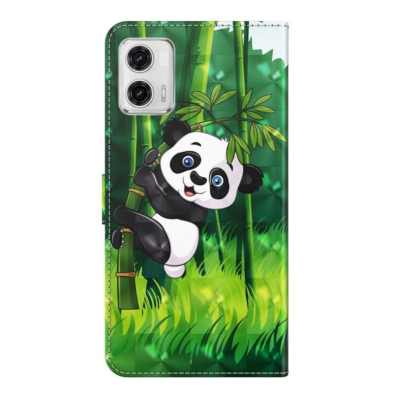 Lederhüllen Für Moto G73 5G Mit Kordel Panda Und Bambus Mit Schlüsselband