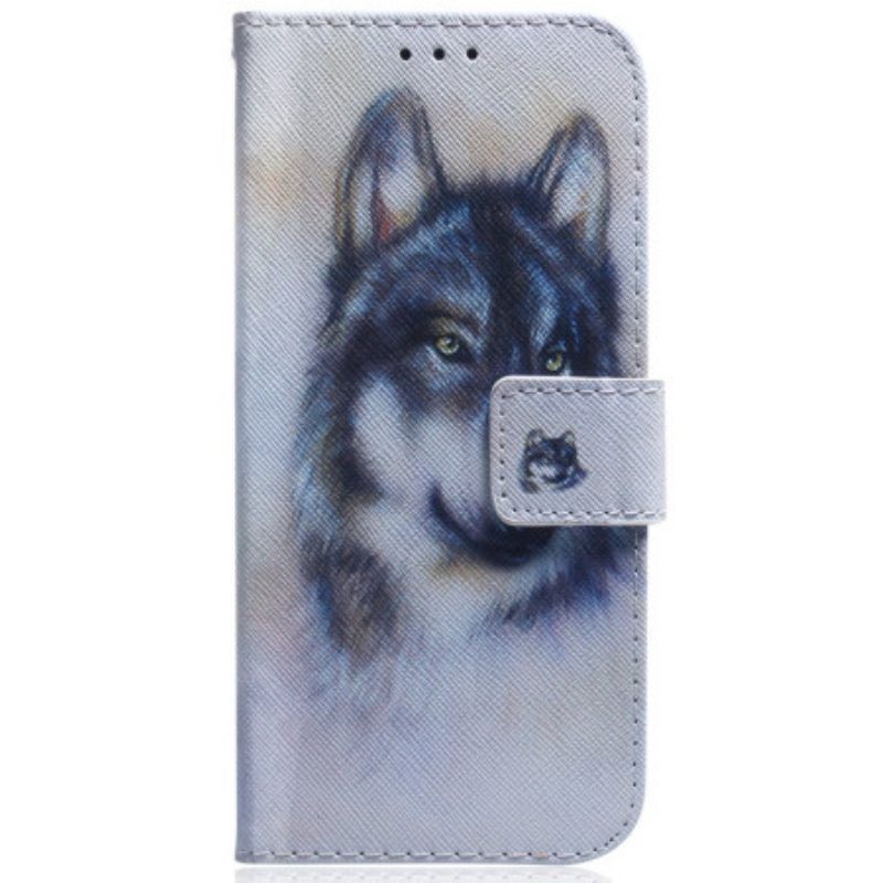 Lederhüllen Für Moto G73 5G Mit Kordel Riemchen-aquarell-wolf