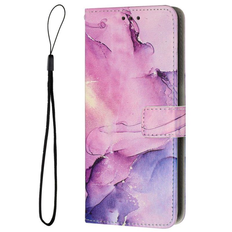 Flip Case Für Samsung Galaxy M13 Marmor Mit Lanyard