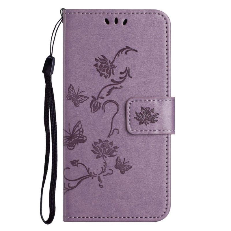 Flip Case Für Samsung Galaxy M13 Mit Kordel Riemchenblumen