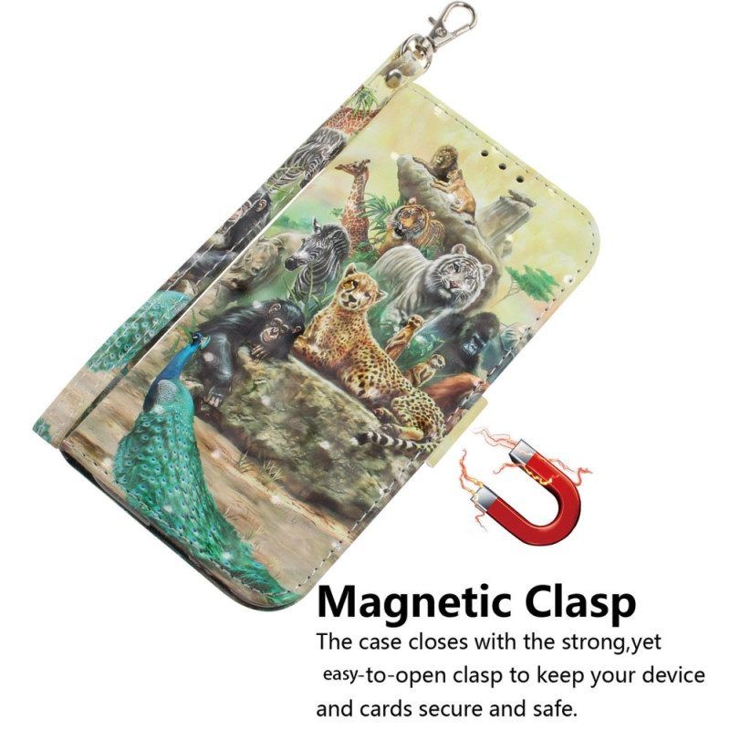 Flip Case Für Samsung Galaxy M13 Mit Kordel Tanga-safari-tiere
