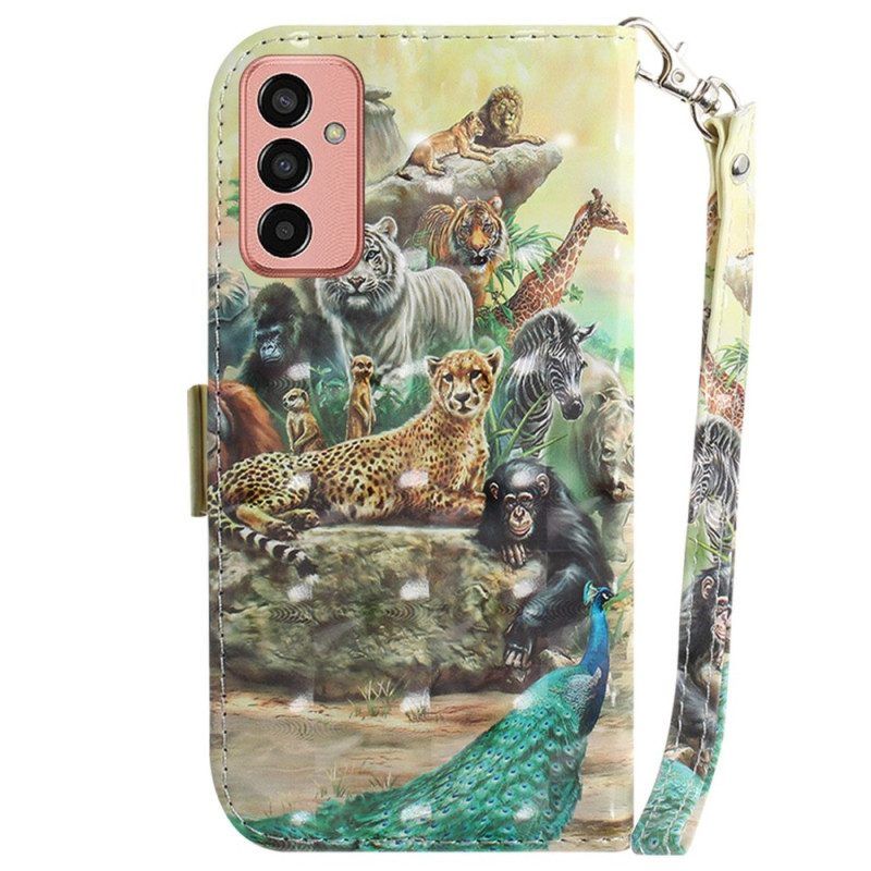 Flip Case Für Samsung Galaxy M13 Mit Kordel Tanga-safari-tiere