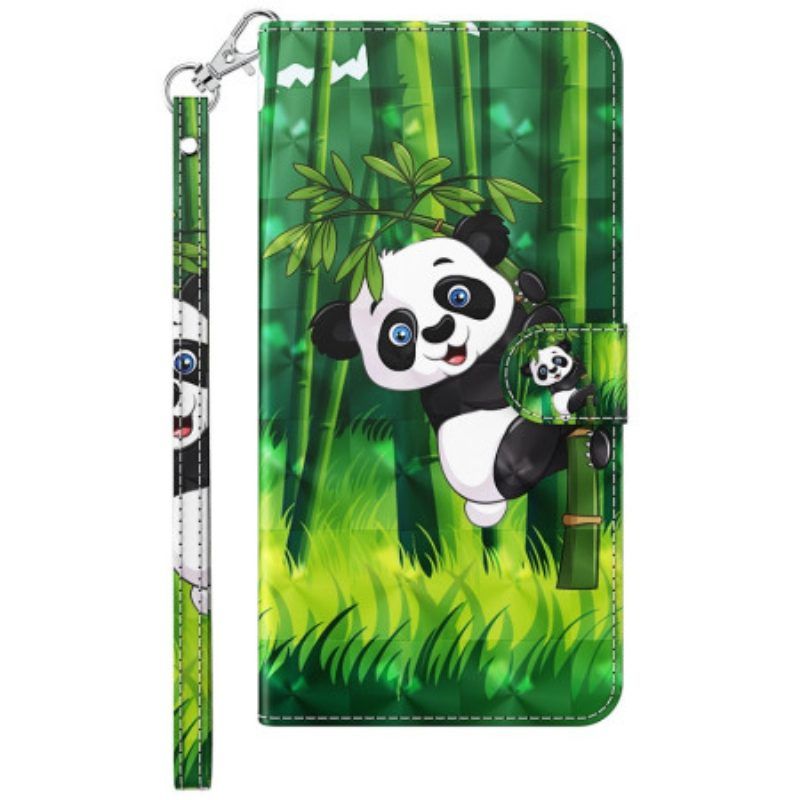 Flip Case Für Samsung Galaxy M13 Panda Und Bambus Mit Schlüsselband