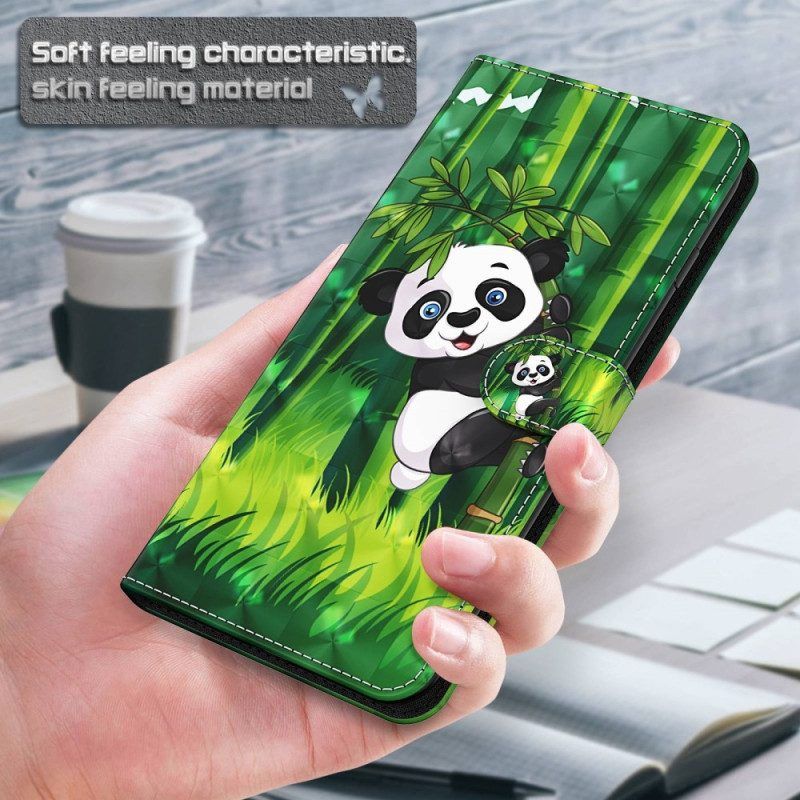 Flip Case Für Samsung Galaxy M13 Panda Und Bambus Mit Schlüsselband