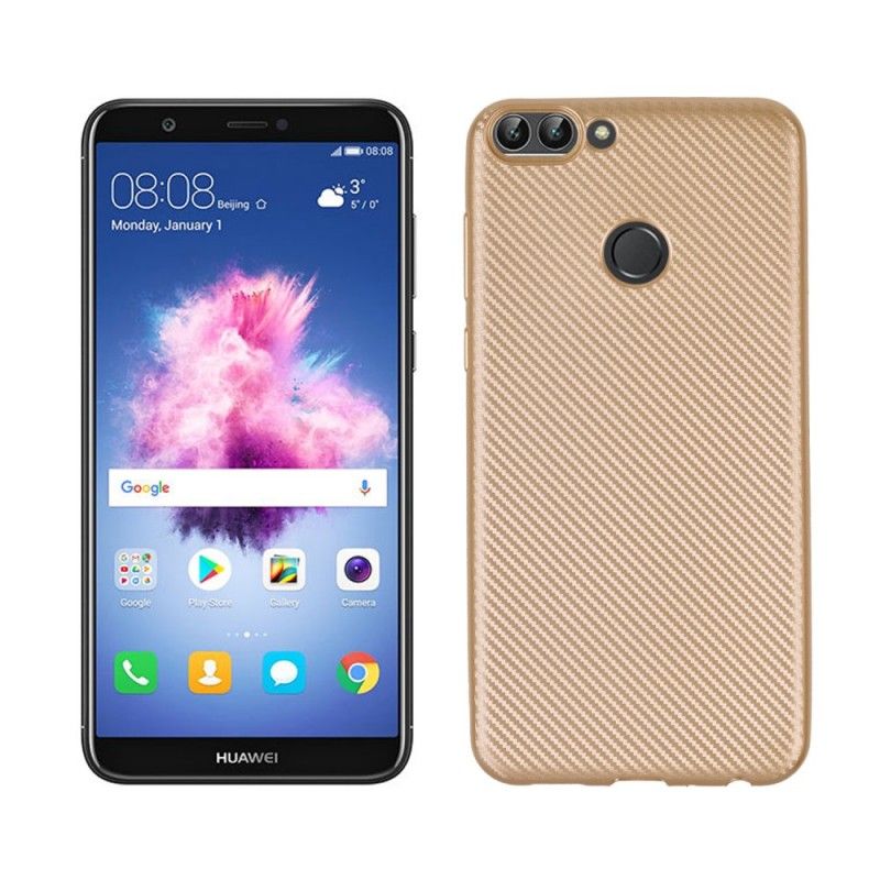 Hülle Huawei P Smart Golden Flexible Kohlefaser