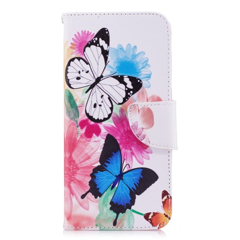 Lederhüllen Für Huawei P Smart Bemalte Schmetterlinge Und Blumen
