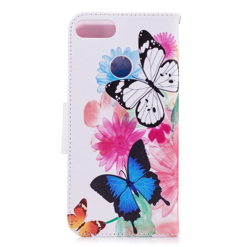 Lederhüllen Für Huawei P Smart Bemalte Schmetterlinge Und Blumen