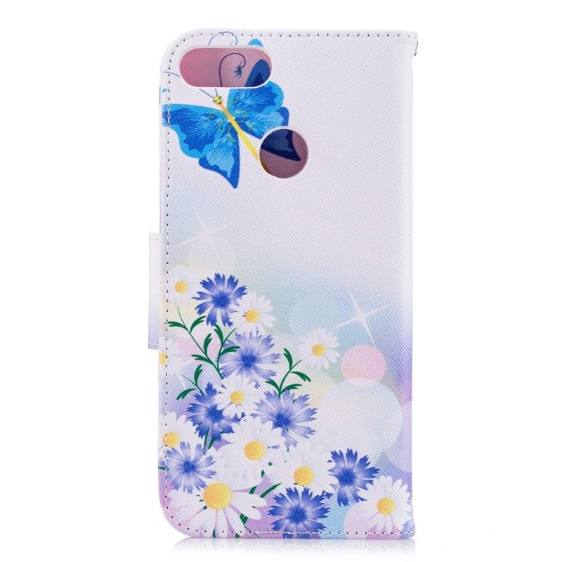 Lederhüllen Huawei P Smart Bemalte Schmetterlinge Und Blumen
