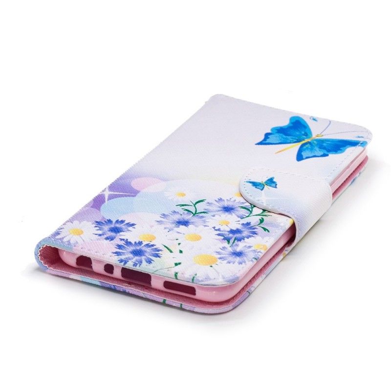 Lederhüllen Huawei P Smart Bemalte Schmetterlinge Und Blumen