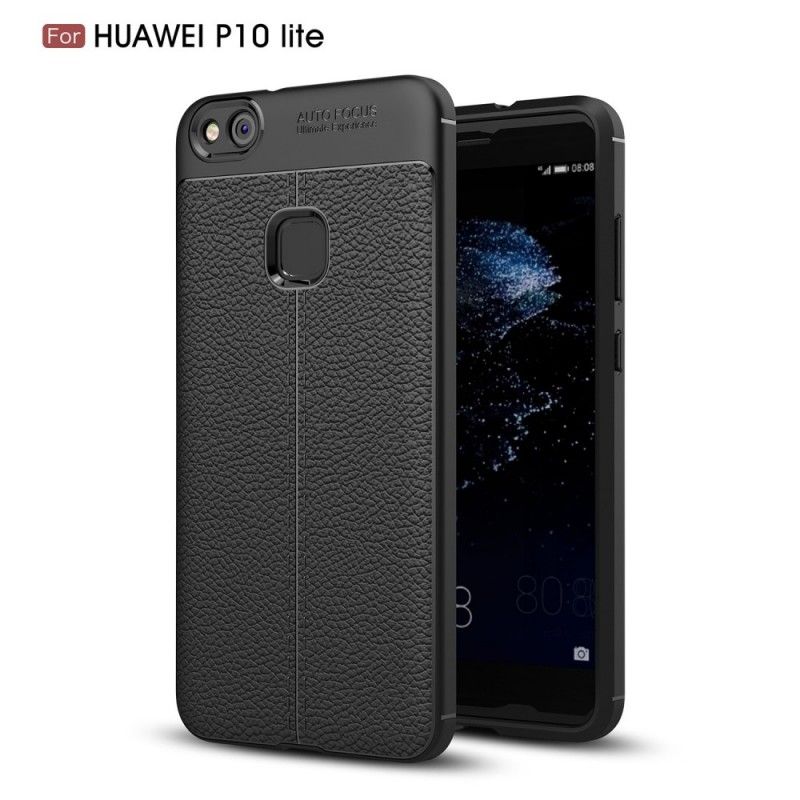 Hülle Huawei P10 Lite Schwarz Handyhülle Doppellinien-Litschileder-Effekt