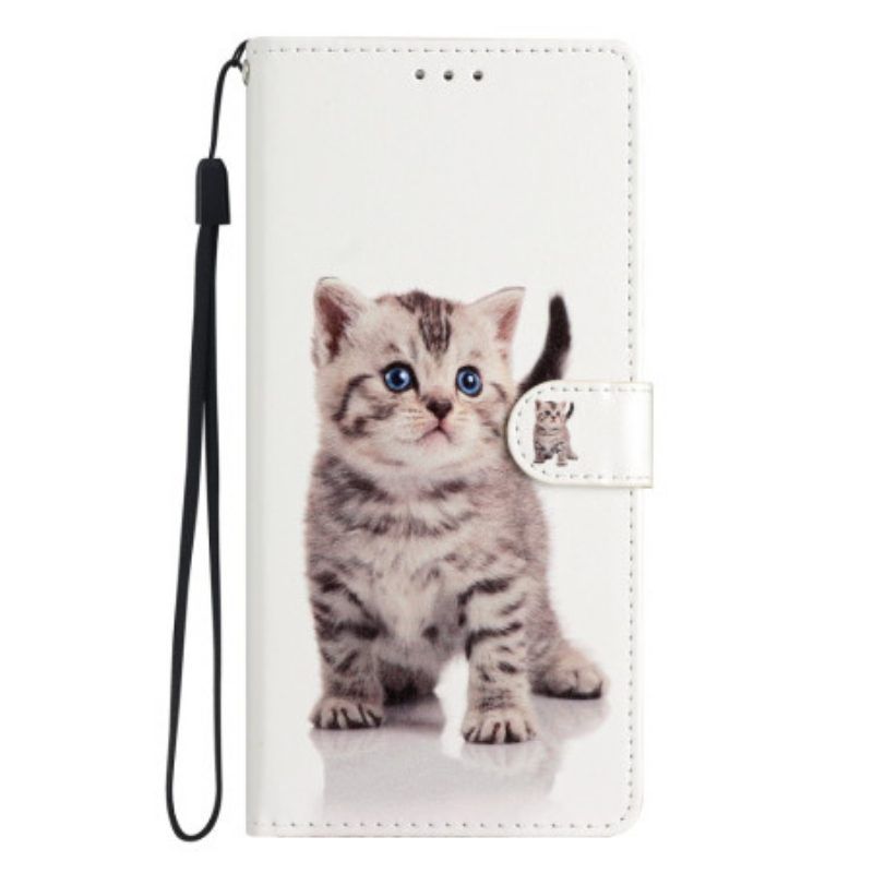 Flip Case Für Samsung Galaxy A54 5G Mit Kordel Hübsches Kätzchen Mit Riemen