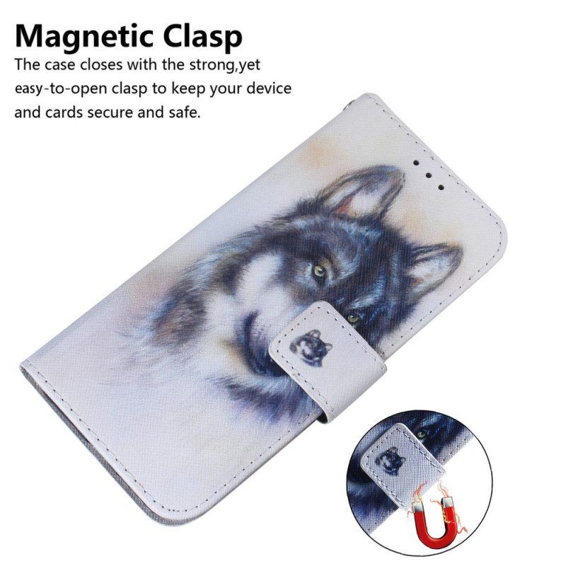 Flip Case Für Samsung Galaxy A54 5G Mit Kordel Riemchen-aquarell-wolf