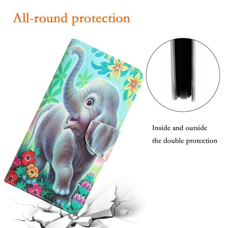 Lederhüllen Für Samsung Galaxy A54 5G Mit Kordel Fröhlicher Elefant Mit Schlüsselband