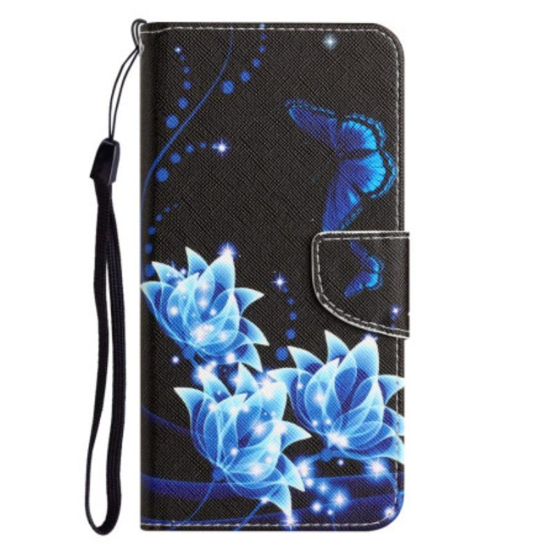 Lederhüllen Für Samsung Galaxy A54 5G Mit Kordel Schmetterlinge In Der Nacht Mit Riemchen