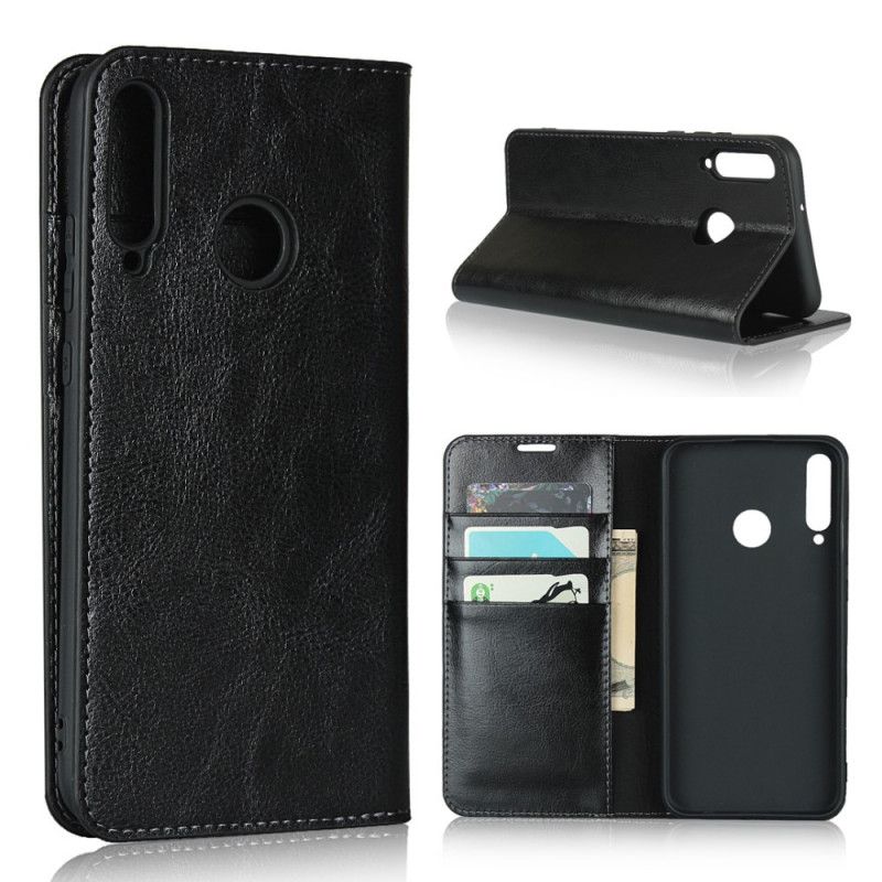 Flip Case Huawei P40 Lite E / Y7p Schwarz Echtes Leder