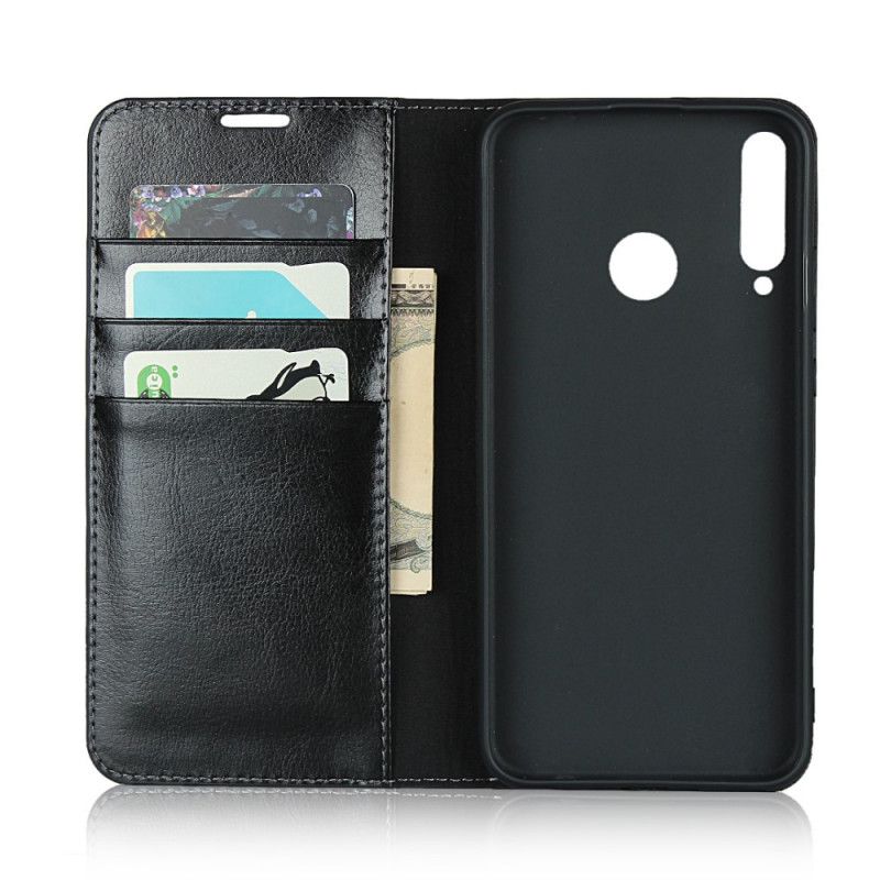 Flip Case Huawei P40 Lite E / Y7p Schwarz Echtes Leder