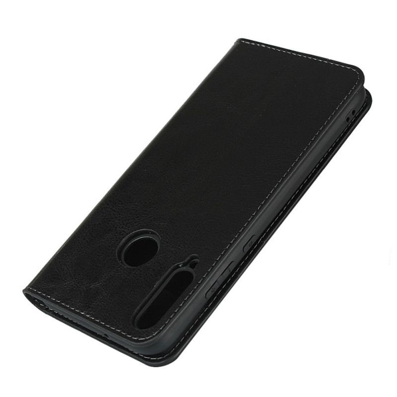 Flip Case Huawei P40 Lite E / Y7p Schwarz Echtes Leder