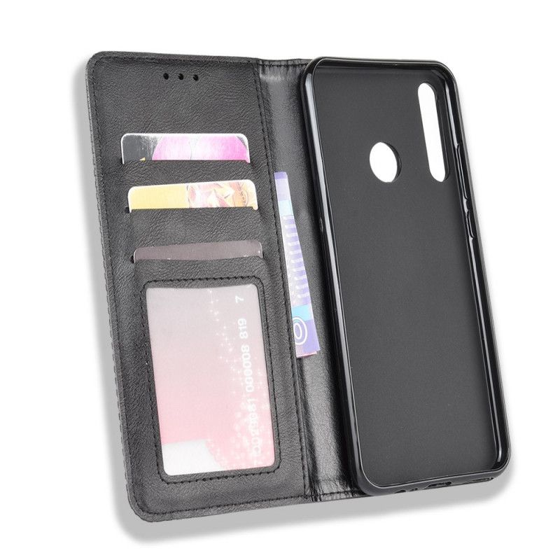 Flip Case Huawei P40 Lite E / Y7p Schwarz Stilisierter Vintage-Ledereffekt