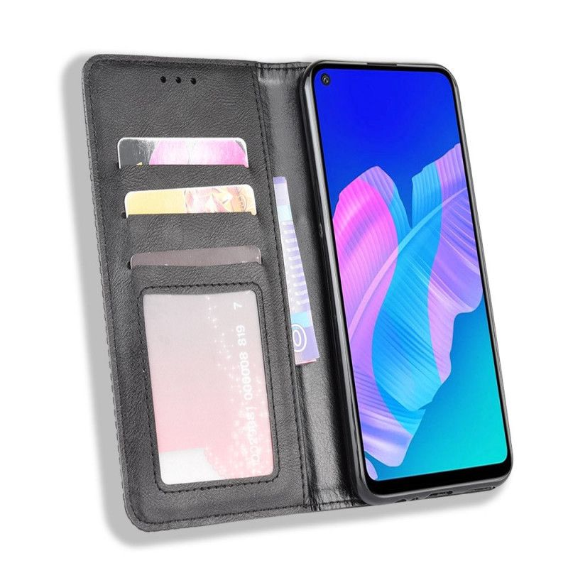 Flip Case Huawei P40 Lite E / Y7p Schwarz Stilisierter Vintage-Ledereffekt