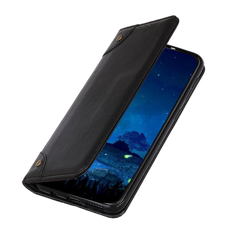 Flip Case Huawei P40 Lite E / Y7p Schwarz Vintage Nieten Aus Gespaltenem Leder