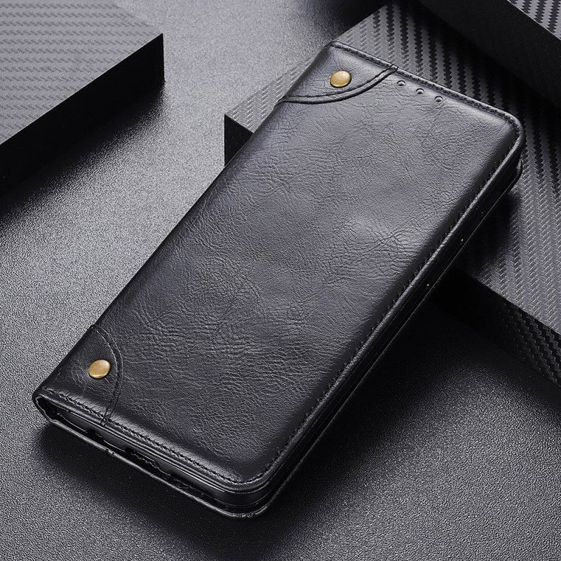 Flip Case Huawei P40 Lite E / Y7p Schwarz Vintage Nieten Aus Gespaltenem Leder