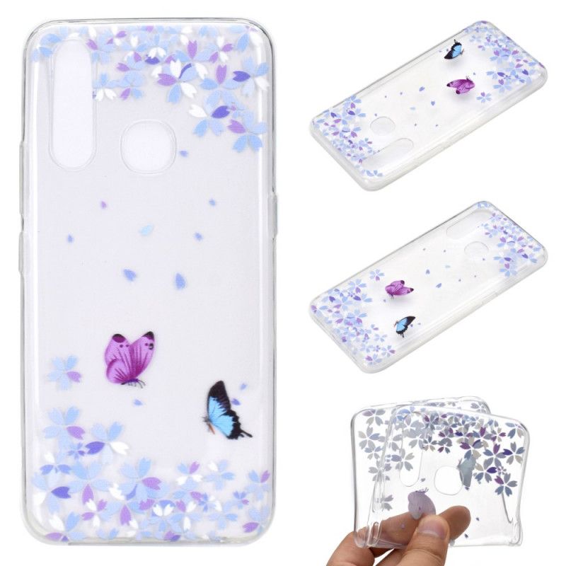 Hülle Für Huawei P40 Lite E / Y7p Transparente Schmetterlinge Und Blumen