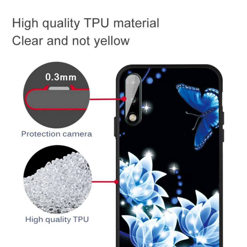 Hülle Huawei P40 Lite E / Y7p Handyhülle Schmetterling Und Blaue Blüten