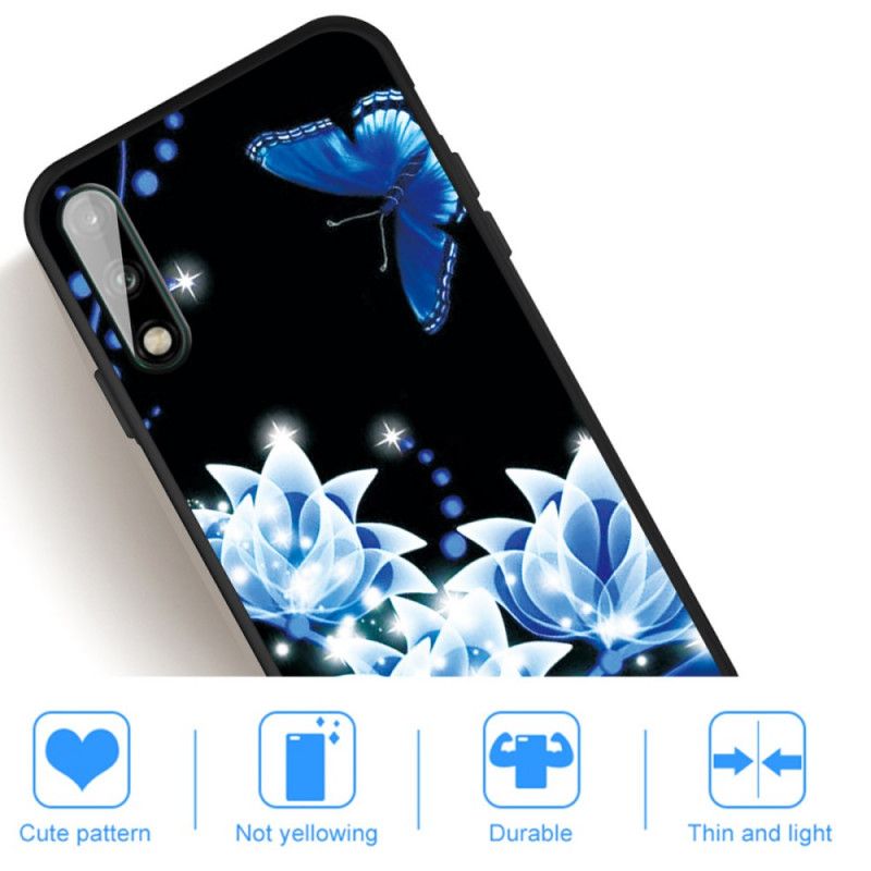 Hülle Huawei P40 Lite E / Y7p Handyhülle Schmetterling Und Blaue Blüten