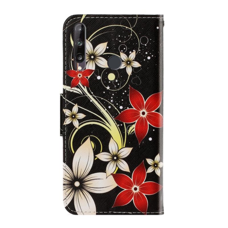 Lederhüllen Für Huawei P40 Lite E / Y7p Farbige Blumen Mit Einem Riemen