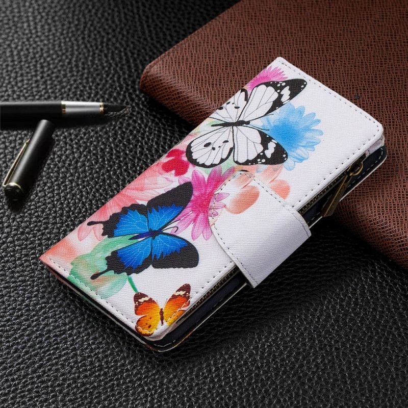 Lederhüllen Für Huawei P40 Lite E / Y7p Schwarz Schmetterlingstasche Mit Reißverschluss